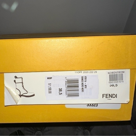 New Size 38.5 Fendi Floral Combat Boots Black White Tie Dye - Picture 9 of 9